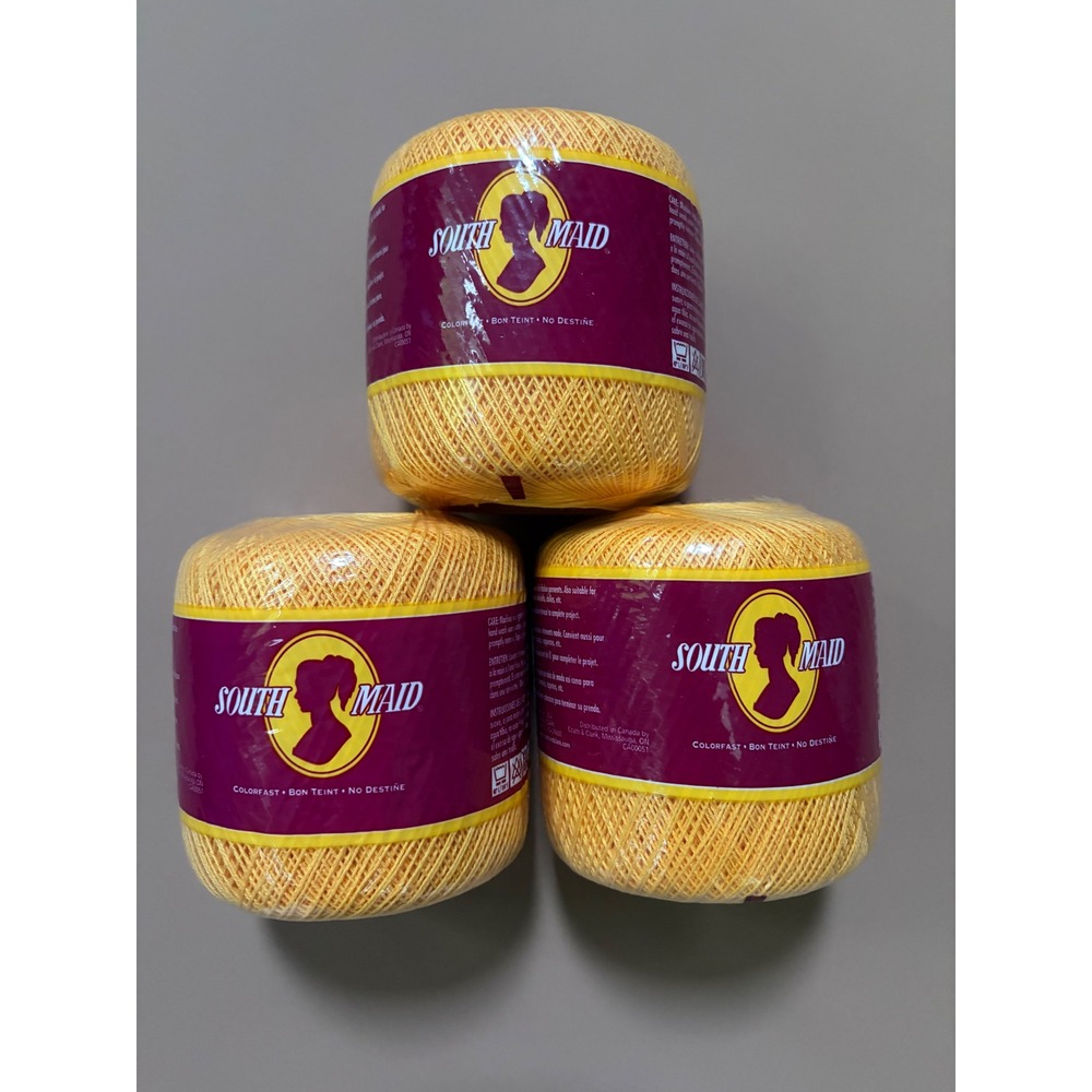 South Maid Crochet Thread Size 10 Goldenrod 421 Mercerized Cotton 350 Yds 3 Pack